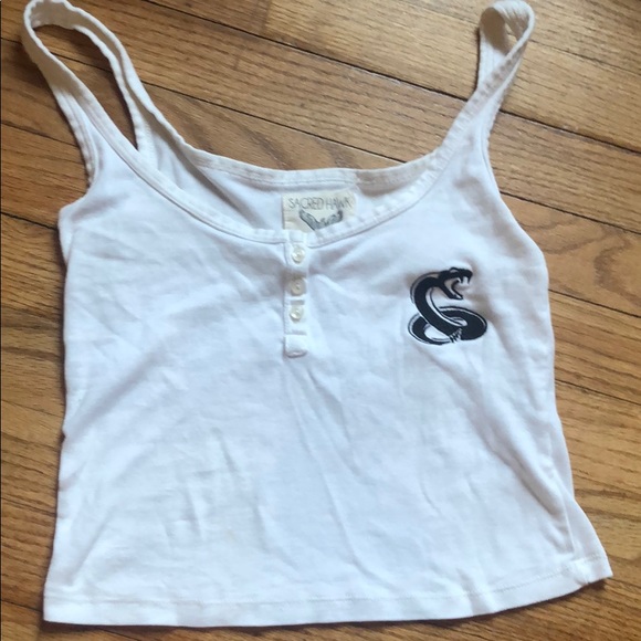 White Crop Top W/ Embroidered Snake - Picture 1 of 4